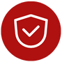 A red circle with a white shield icon in the center. Inside the shield is a check mark, symbolizing security or approval.