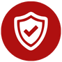 A red circle with a white shield inside, featuring a red checkmark.